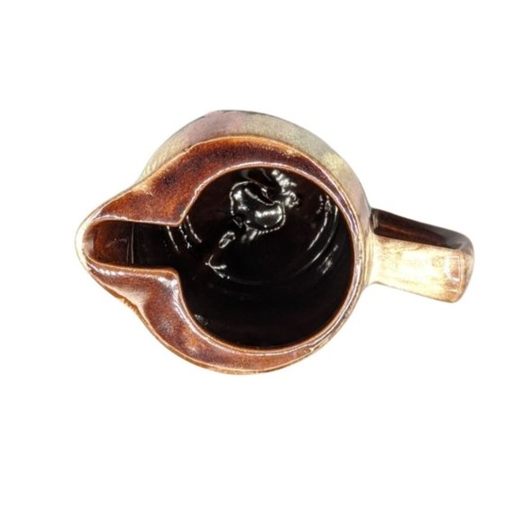 Brown Drip Redware Pitcher  w Ice Lip Color Splash Pink Green Glazed Terracotta - Picture 5 of 9